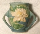 Vintage ROSEVILLE POTTERY double handled Vase WATER LILY 71-4” blue green