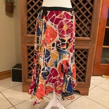 Vintage Peter Nygard 100 Silk Abstract Boho Artsy Maxi Skirt Size 8