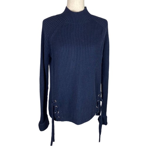 Christopher & Banks Navy Blue Side Hem Lace Up Detail Sweater Size L - Picture 1 of 6