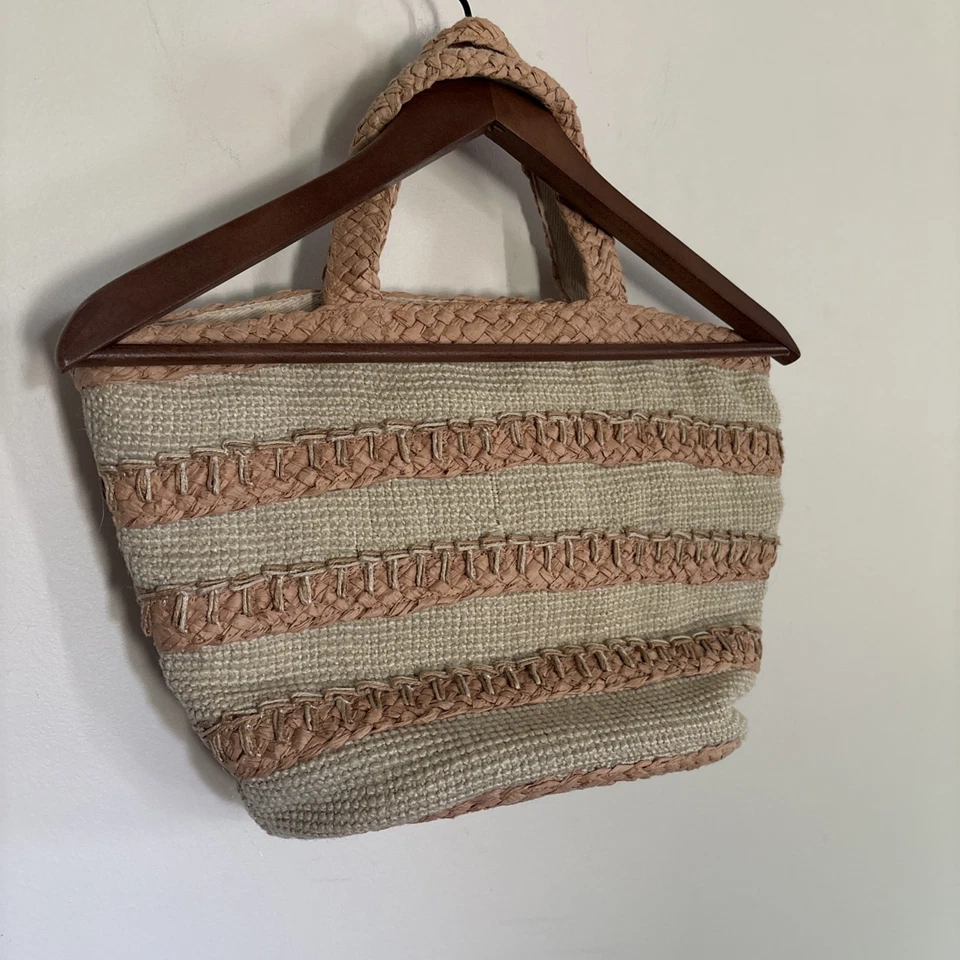Bolso de Mano J.Crew Mezcla de Yute Paja Playa Viaje Embalable Plegable Foto 4 de 4