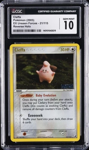 2005 POKEMON EX UNSEEN FORCES - REVERSE HOLO #21/115 CLEFFA CGC 10 GEM MINT