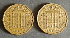 1961 & 1962 QEII Threepence - Brass - Circulated (JB325)