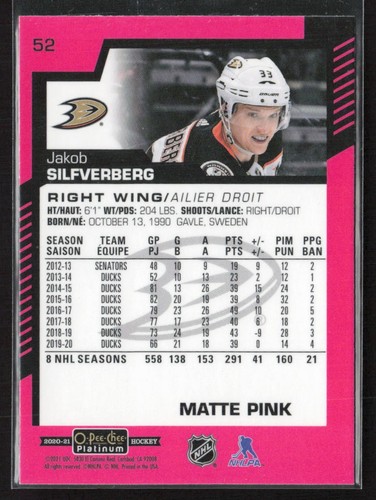 2020-21 O-Pee-Chee Platinum - Jakob Silverberg #52 Matte Pink - Bild 2 von 2
