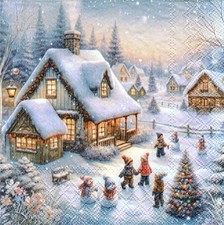  2 Two Paper Lunch Napkins for Decoupage/Mixed Media - Winter in Backyard