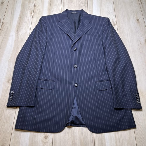 CANALI Super 120's Wool Blazer Mens Size 42R Navy Blue Chalk Stripe Jacket - Picture 2 of 16