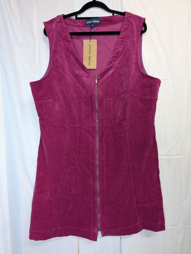 Princess Highway Size Aus 18 US 14 Magenta Corduroy Pinafore Dress Zip Front - Picture 2 of 9