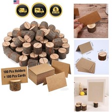 100 Pack Rustic Wooden Place Card Holders with 100 Kraft Cards, Table Number ...