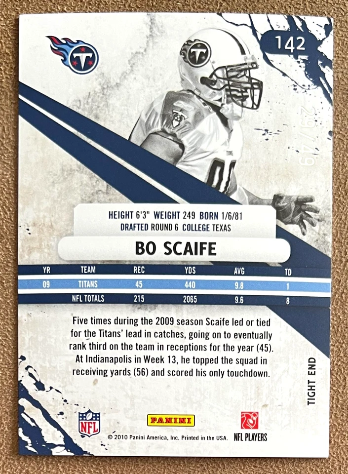 2010 Rookies & Stars Longevity Gold /49 Bo Scaife #142 Titans Numbered Parallel - Image 2 of 4