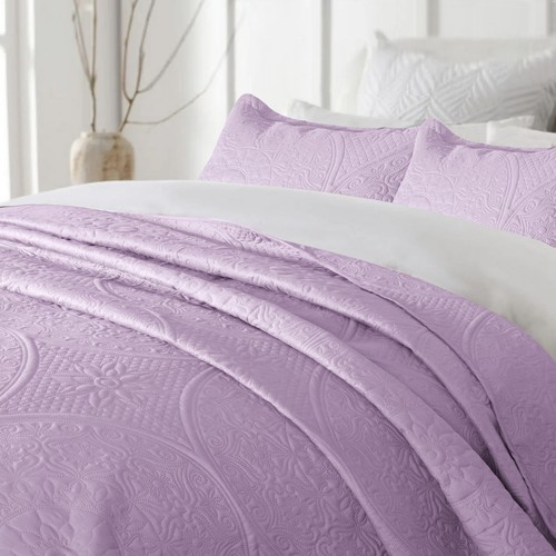 3 Piece Ultrasonic Quilted Bedspread Queen King Size Embossed Coverlet Bed Throw - Picture 106 of 155