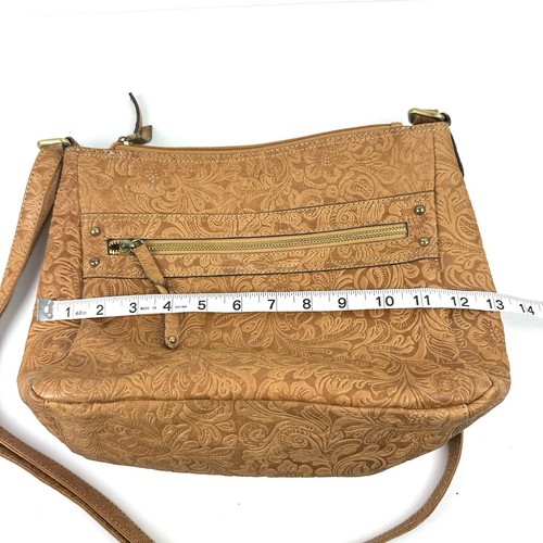 Tolle American Leather Works Umhängetasche hellbraun verzierte Lederhandtasche - Bild 13 von 16