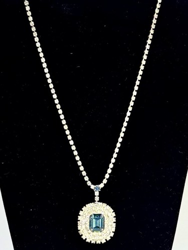 Vintage unsigniert Kramer Smaragdschliff Saphir Strass dreifach Kristall Heiligenschein Halskette - Bild 13 von 13