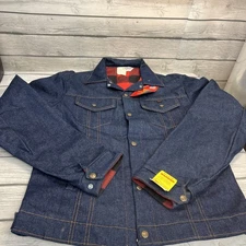 Vintage Key Imperial Sz 40 L Jean Denim Trucker Jacket Red Quilt Lined Work Wear