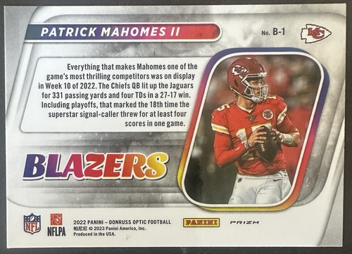 Patrick Mahomes 2022 Panini Donruss Optic Blazers Insert SSP Case Hit Chiefs - Picture 2 of 2
