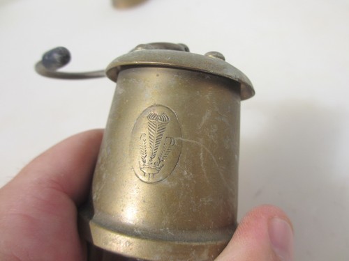 Small Vintage Brass Lantern Light Lamp British Mining Welsh Feathers Stamp 4"H - Picture 8 of 12