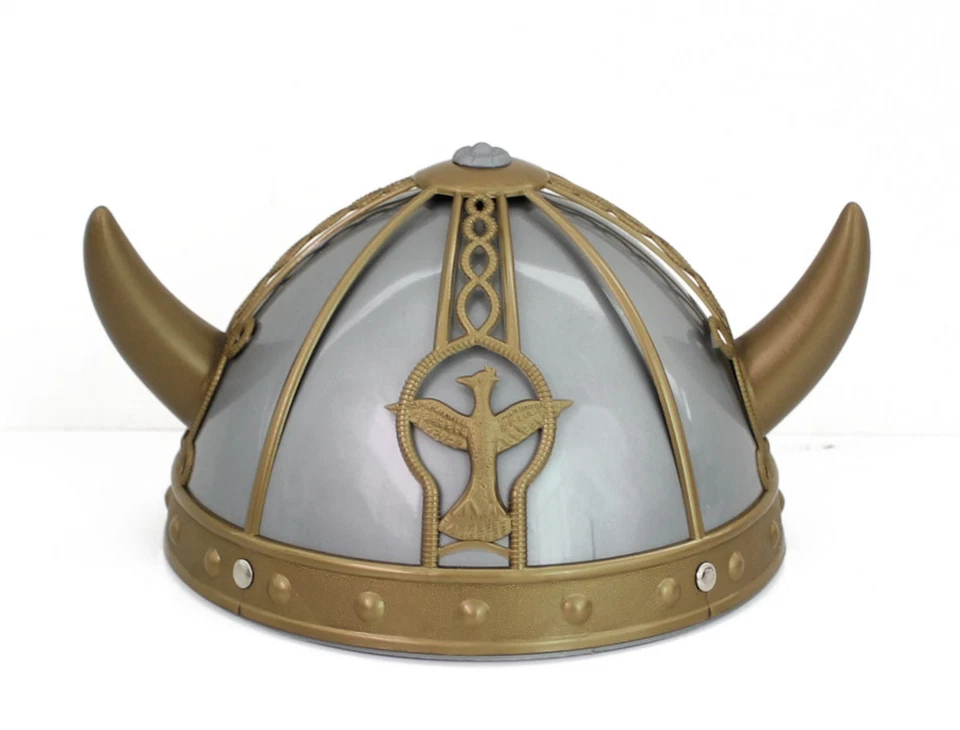 Accesorio de Disfraz Casco Vikingo Plateado y Dorado con Cuernos Infantiles Foto 2 de 2