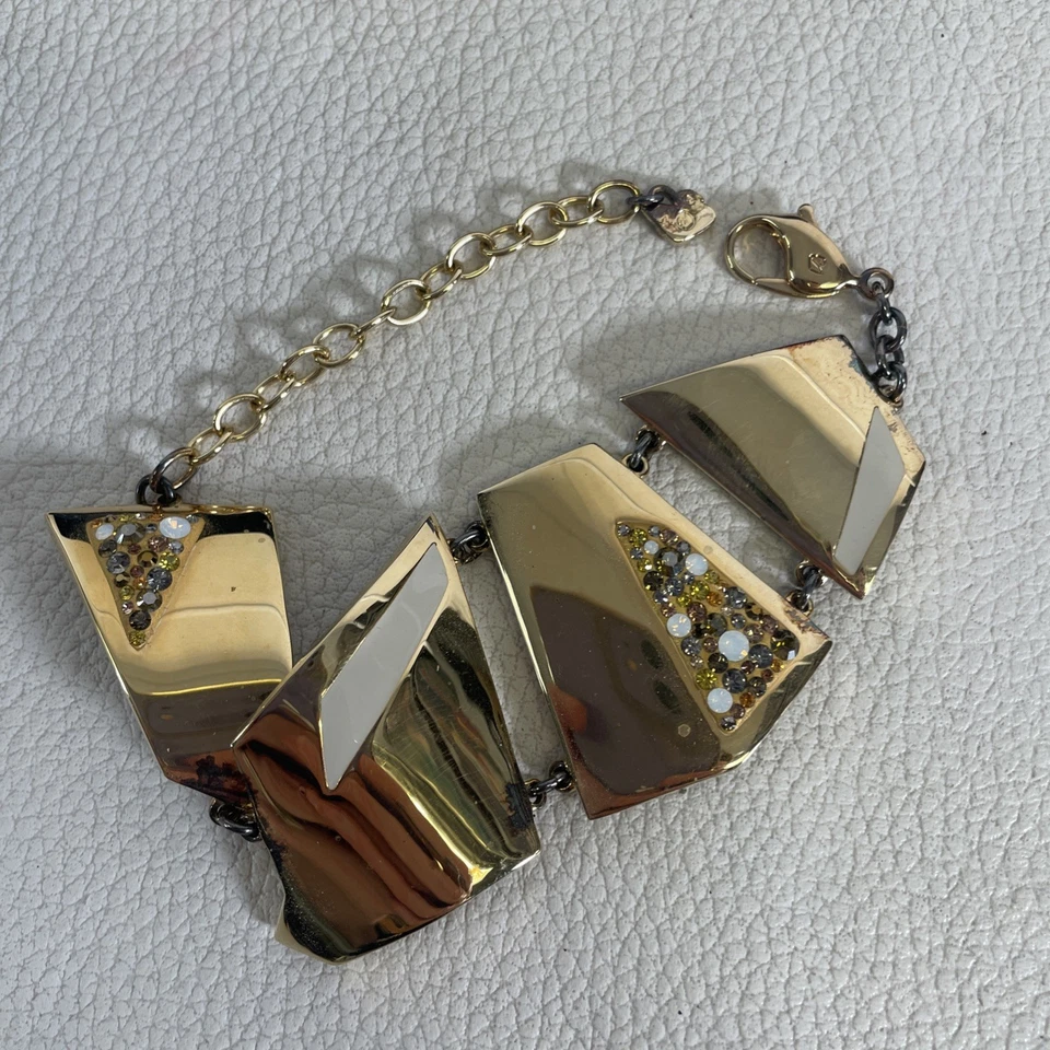 Pulsera Swarovski Años 80 Geométrica Latón Jugada con Incrustación Blanca y Cristales Ámbar Foto 2 de 4