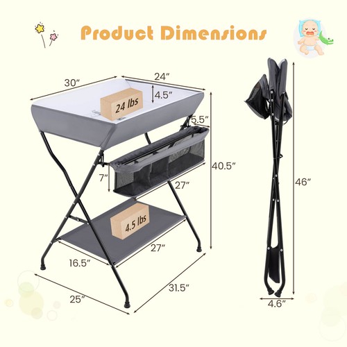 Infant Baby Changing Table Folding Diaper Station Nursery Organizer Gray - Picture 2 of 9