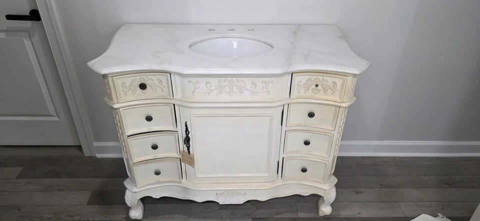 Home Decorators Single Sink Vanity 45" 8-Drawer 1-Door Soft-Close Antique White - Image 2 of 4