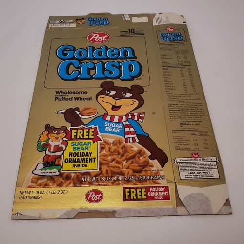 Vintage Post Golden Crisp Cereal Box Christmas Holiday Ornament Sugar Bear 1994 - Picture 2 of 23