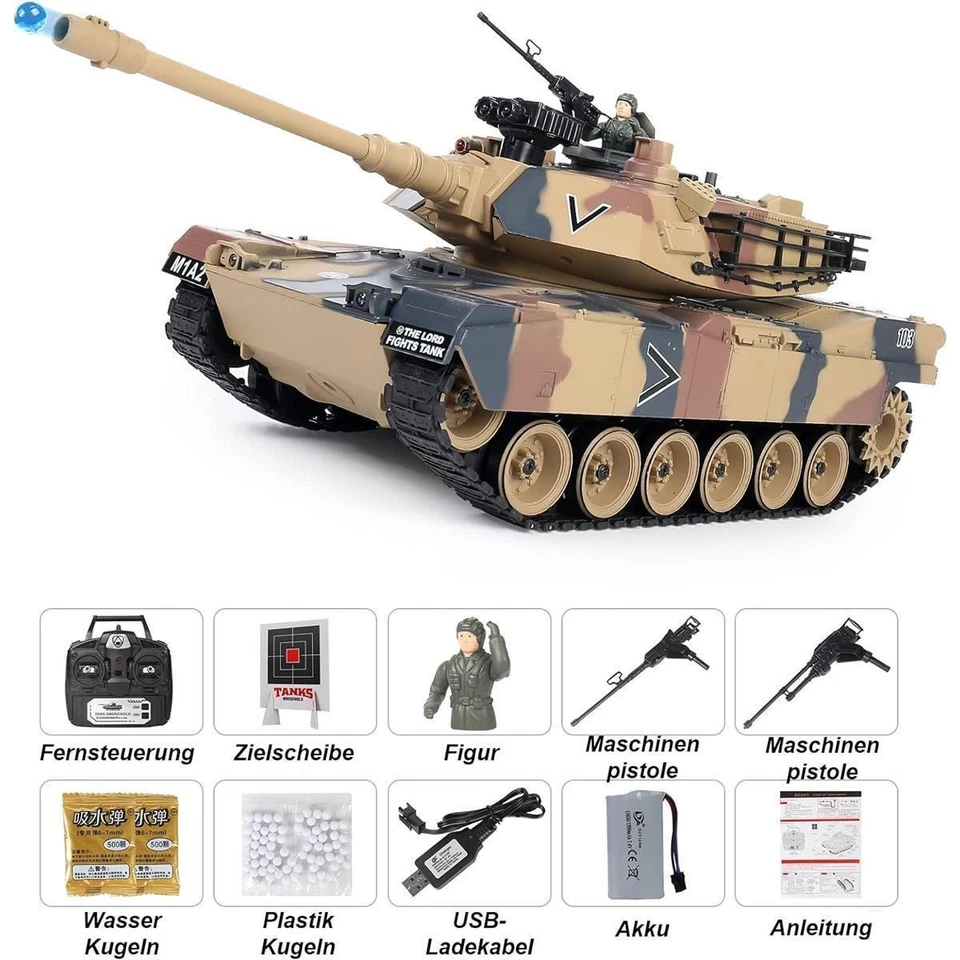EFASO Ferngesteuerter Panzer 2,4GHz Abrams M1A2 mit Schussfunktion und Sound - Bild 2 von 4