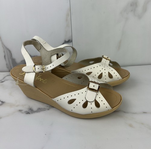 Sugarfoots Women's Wedge White Leather Ankle Buckle Strap Sandals Open Toe Sz 6M - Picture 8 of 19