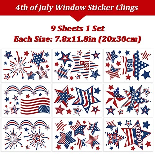 9 Sheets Patriotic Window Clings Stickers Veterans Day Window Retro Style - Picture 5 of 7