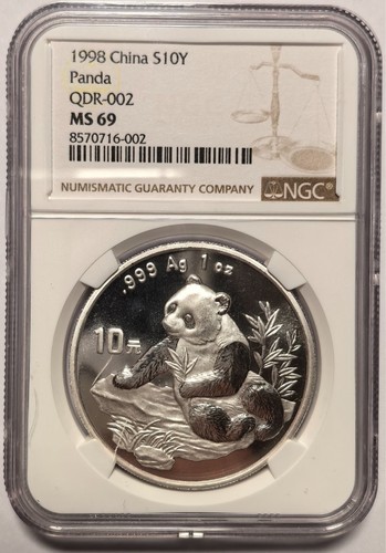 QDR-002 1998 China Silber Panda Münze 1oz Large Date NGC MS69