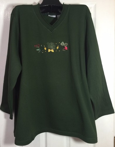 New women plus size 1X Christmas top Green embellished top V neck long sleeve - Picture 9 of 12