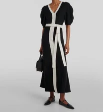$2790 Gabriela Hearst Women's Black Puff-Sleeve Wool Maxi Dress Size 38