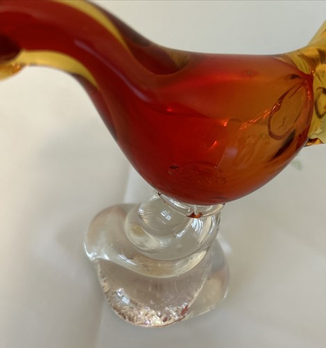 Murano Art Glass MCM Tangerine Amberina Pheasant Roadrunner Bird Made In Italy - Picture 11 of 11
