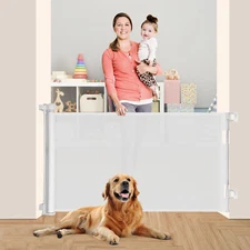 59" Retractable Baby Gate for Stairs,34" Tall Mesh Baby Gate Mesh Dog Gate White