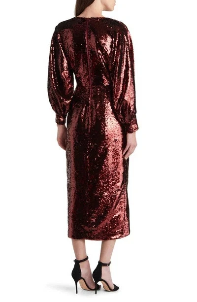 Vestido midi envolvente adornado con lentejuelas borgoña vino Emalee TED BAKER 5 = 12 EE. UU. = L Foto 2 de 4