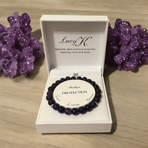 Pulsera Lucy K Genuina Semipreciosa Amatista para Protección (F03) - Imagen 1 de 5