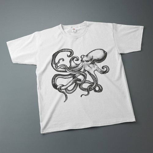 Octopus Ink Drawing Kraken T-Shirt Various Sizes & Colours Tee - Picture 17 of 28
