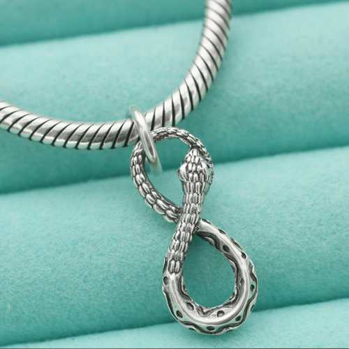 925 Sterling Silver Snake Serpent Pendant Charm Infinity Symbol For Necklace - Picture 5 of 7
