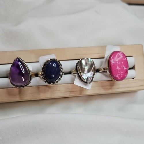 Damen Konvolut 4 Naturstein Ringe Sterlingsilber vergoldet Ringe Boho Bohemian - Bild 2 von 6