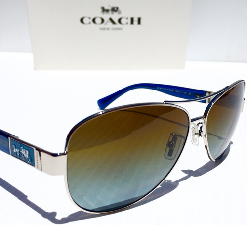 NEW COACH Chrome Aviator CHRISTINA Blue POLARIZED Brown Gradient Len HC7047 L103 - Picture 2 of 13