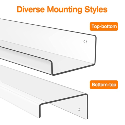 15" Clear Acrylic Floating Shelves 4 Pcs Bookshelves with 2 Ways Wall Mounted - Picture 7 of 13