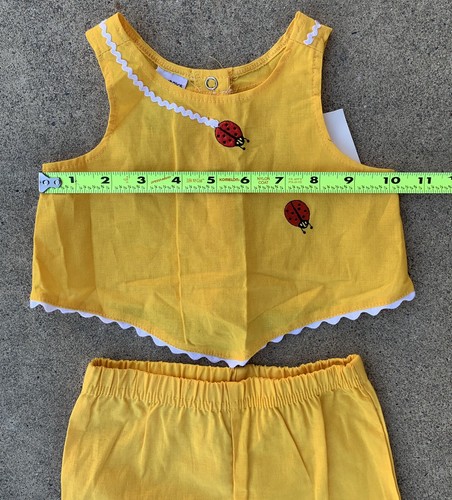 Vintage Cowboys & Angels Two Piece Outfit Yellow Embroidered Lady Bugs Ruffles - Picture 7 of 12