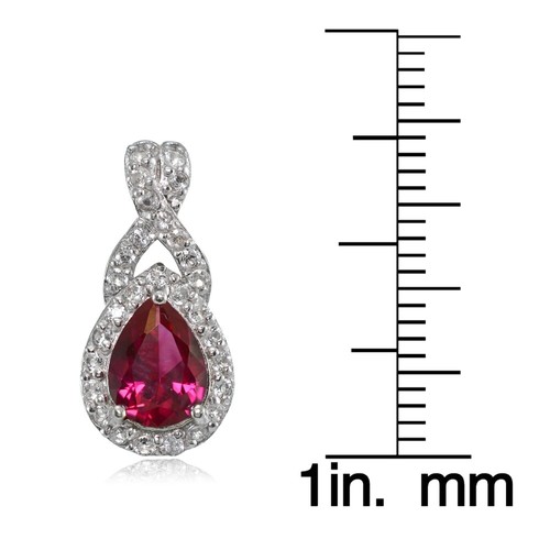 Sterling Silver Created Ruby and White Topaz X and Teardrop Earrings - Picture 3 of 4