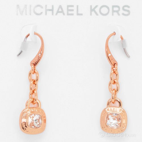 Michael Kors Womens MK Dangle Drop Earrings w/ Crystals, Rose Gold Tone Brass - Picture 5 of 5