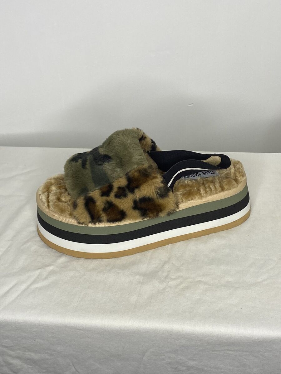 Steve Madden Womens Alvaro Leopard Sandals Faux Fur Womens Size 9