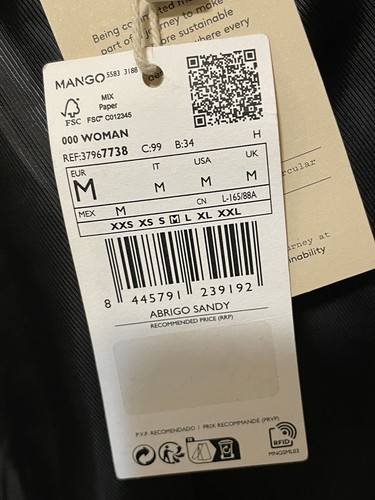 Mango MNG Abrigo Sandy Recycled Wool Full Zip Coat Womens Size M Black New NWT - Picture 6 of 8