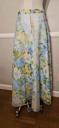 Vintage 1970s Blue Toned Floral Maxi Skirt As Pictured - Picture 3 of 9