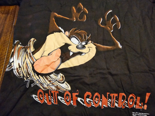 Vtg NOS 90s Taz Looney Tunes T-Shirt XL Out of Control New Single Stitch Glow - Picture 2 of 9