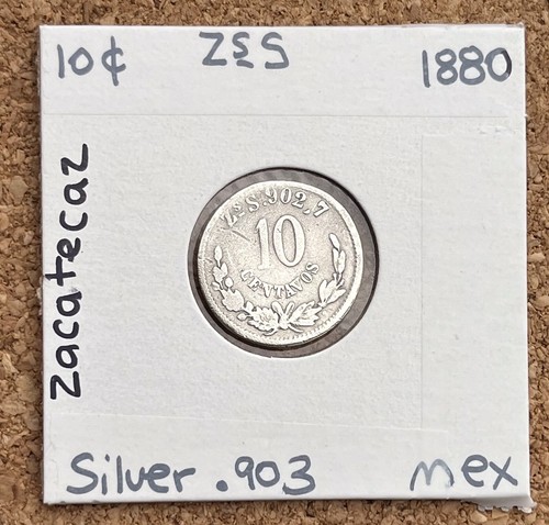 1880 Mexico Silver Coins 10 Centavos Zacatecas Foreign Currency Money Cents Rare - Picture 1 of 12