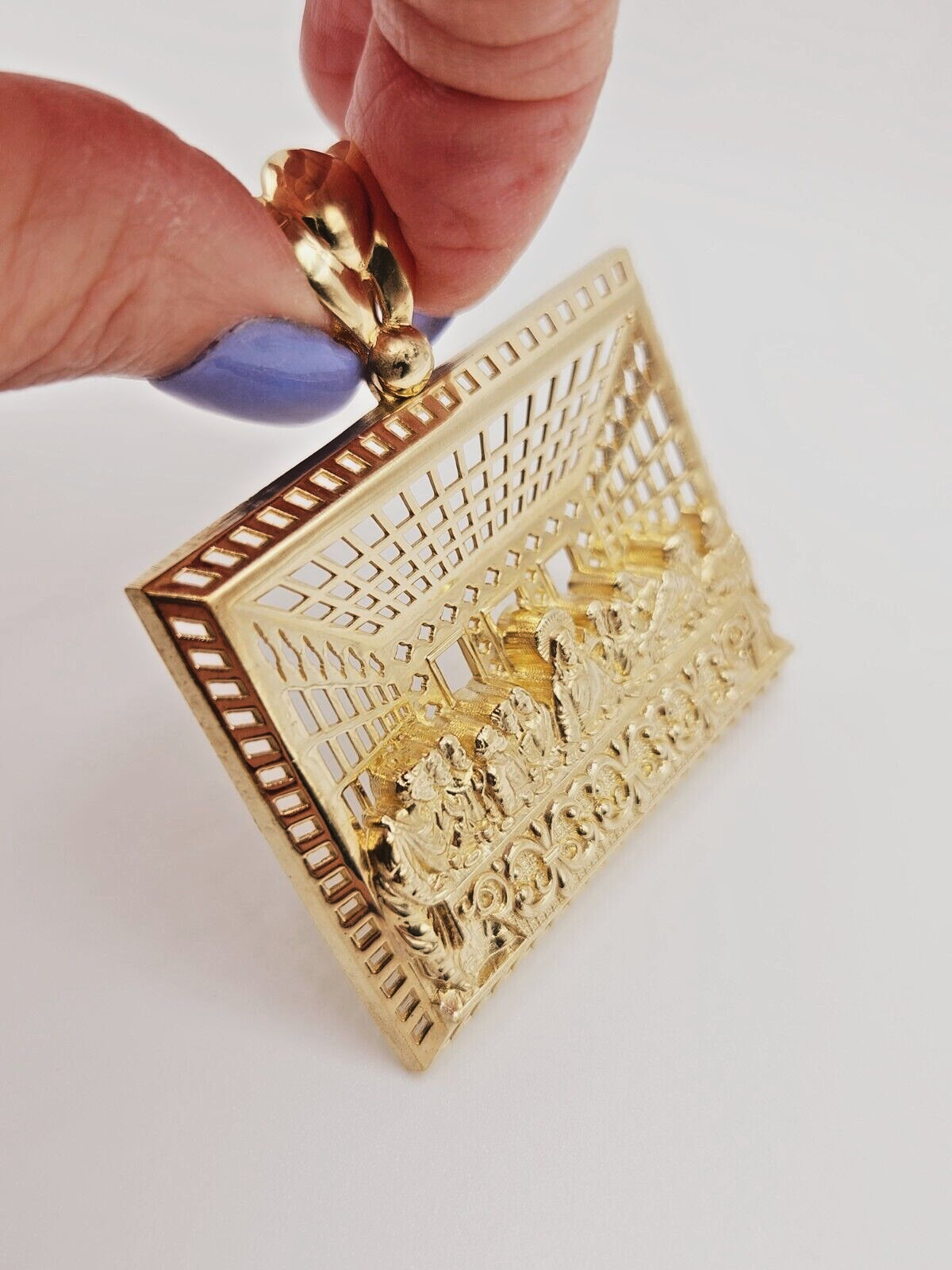 10KT Yellow Gold Large Rectangle Last Supper Pend… - image 8