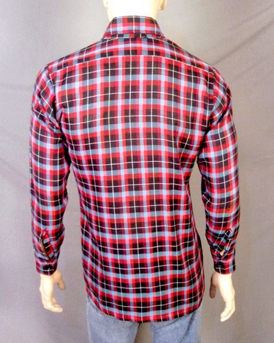 vintage 50s 60s 70s Chess King MINTY Light Flannel Big Collar Shirt Mod square M - Picture 3 of 4