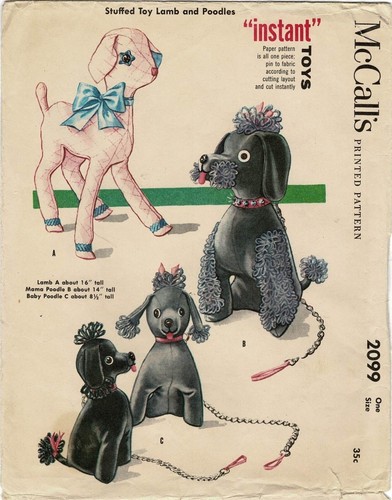 Stofftiere Lamm oder Mama und Baby PUDEL Muster Spielzeug McCall's 2099 Vintage 1954 - Bild 4 von 5