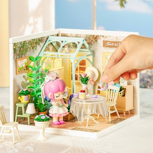 ROBOTIME DIY Miniature Dollhouse Kits Blooming Tea Garden Craft Kit - Picture 12 of 17